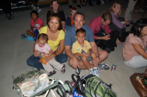 tran and family enjoy a late-night shuttle launch.